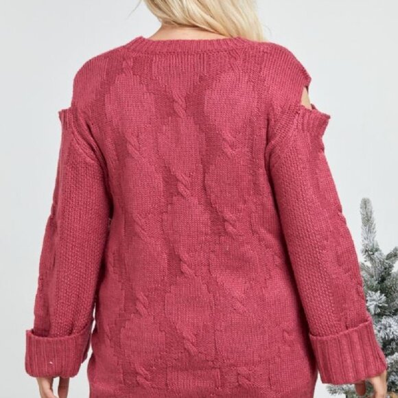 DAVI & DANI Plus Size Pink Knit Sweater with Cold Shoulder Cutouts - Picture 4 of 5